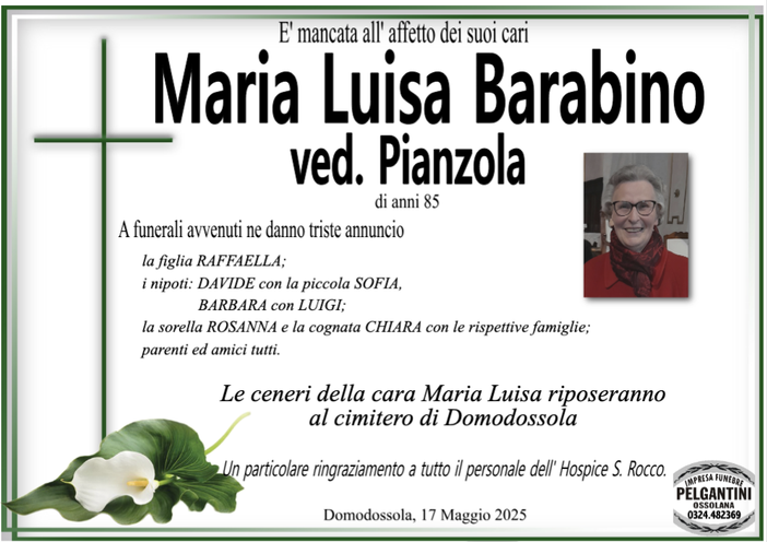 Maria Luisa Barabino ved. Pianzola 85 anni