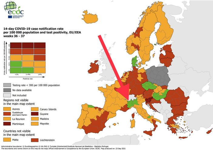 Il Piemonte tra le poche regioni verdi nella mappa europea Il Piemonte tra le poche regioni verdi nella mappa europea