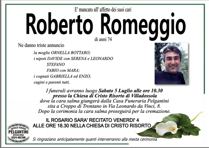 Roberto Romeggio di anni 74