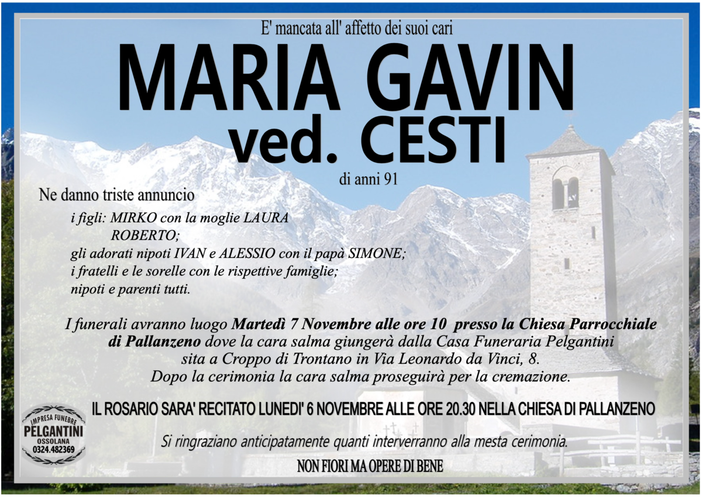 Maria Gavin ved. Cesti di anni 91