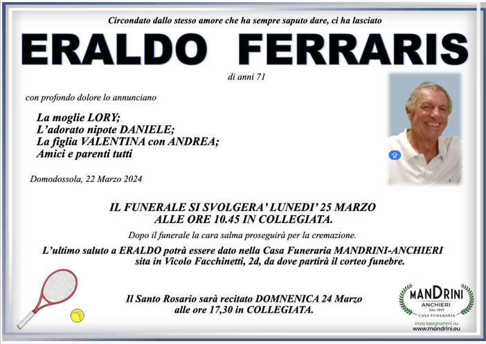 Eraldo Ferraris di anni 71