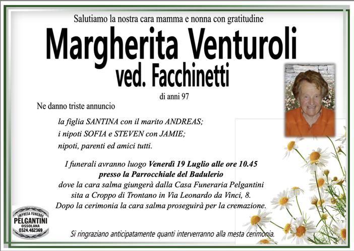 Margherita Venturoli ved. facchinetti di anni 97