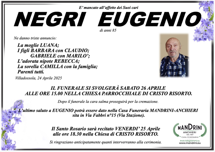 Negri Eugenio di anni 85