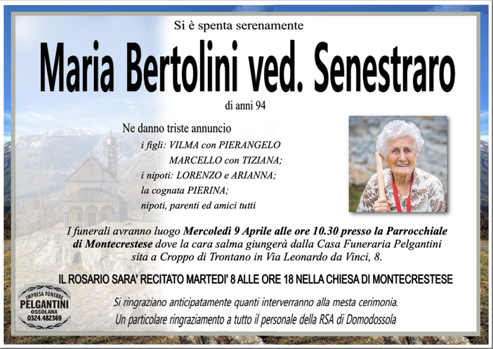 Maria Bertolini ved. Senestraro di anni 94