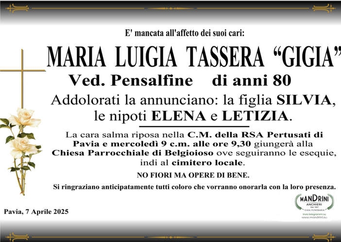 Maria Luigia Tassera "Gigia" ved. Pensalfine di anni 80