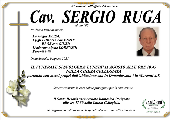 Cav. Sergio Ruga di anni 88