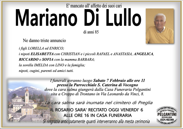 Mariano Di Lullo di anni 85