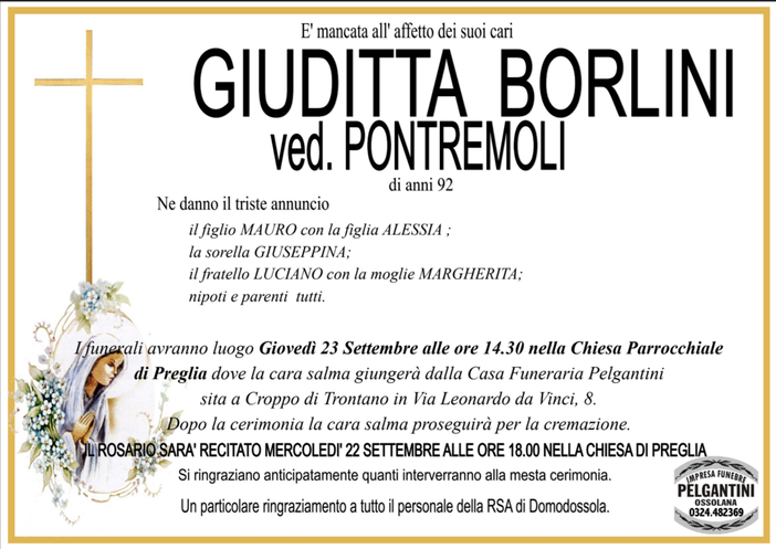Giuditta Borlini ved. Pontremoli di anni 92