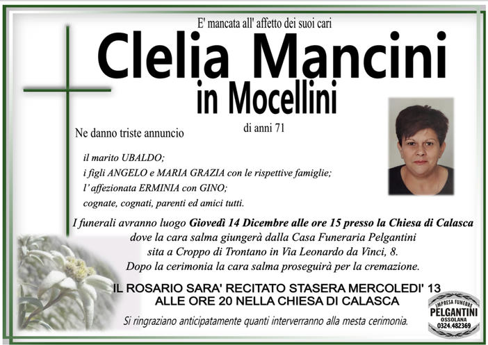 Clelia Mancini in Mocellini 71 anni
