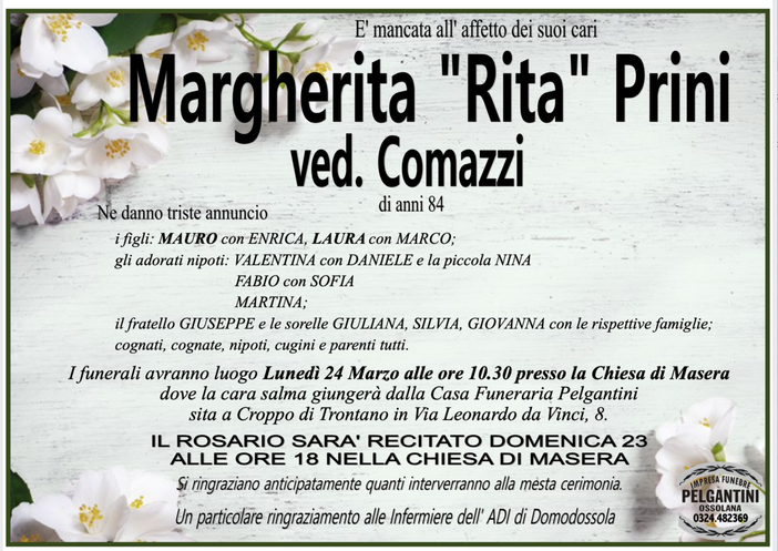 Margherita "Rita" Prini ved. Comazzi di anni 84