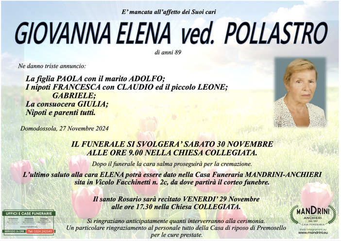 Giovanna Elena ved. Pollastro di anni 89