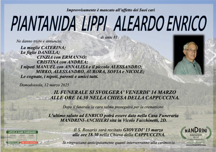 Piantanida Lippi Aleardo Enrico di anni 81