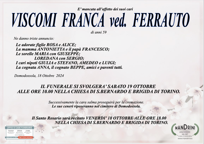 Viscomi Franca ved. Ferrauto di anni 59