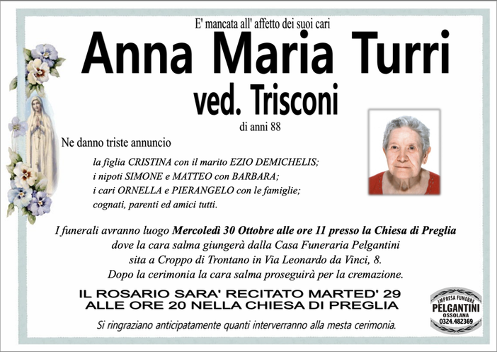 Anna Maria Turri ved. Trisconi di anni 88