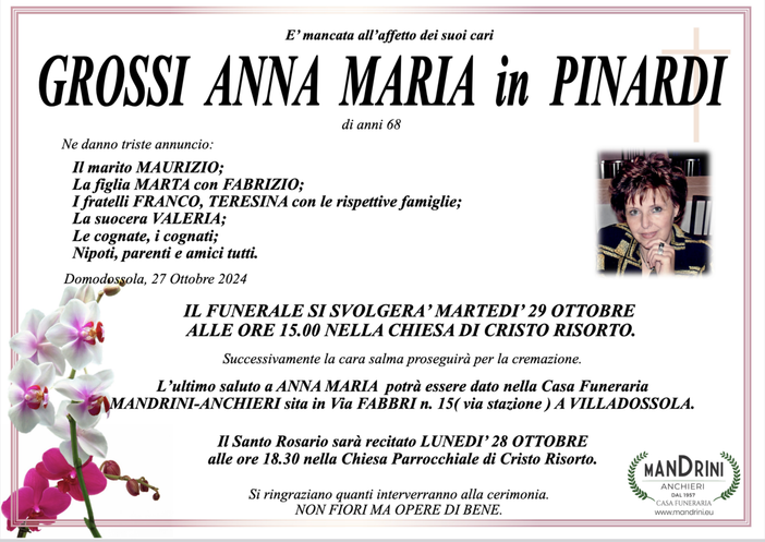 Grossi Anna Maria in Pinardi di anni 68