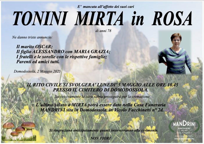 Tonini Mirta in Rosa di anni 78