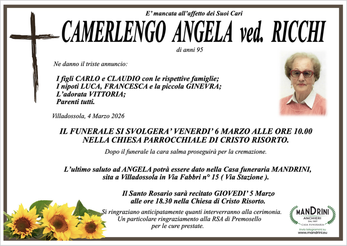 Camerlengo Angela ved. Ricchi di anni 95