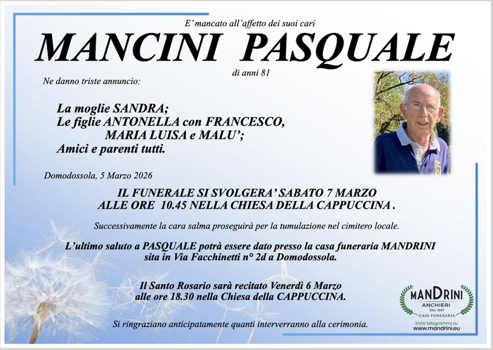 Mancini Pasquale di anni 81