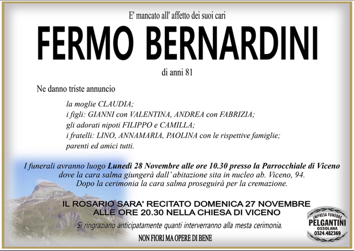Fermo Bernardini di anni 81