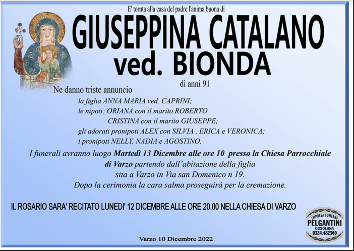 Giuseppina Catalano ved. Bionda di anni 91