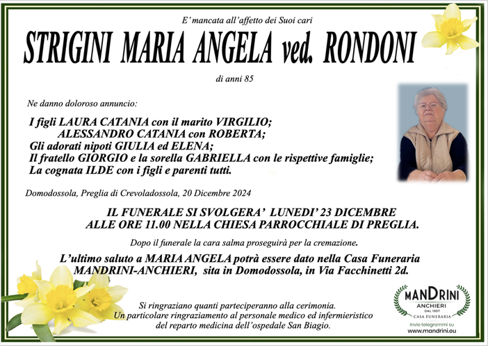 Strigini Maria Angela ved. Rondoni di anni 85