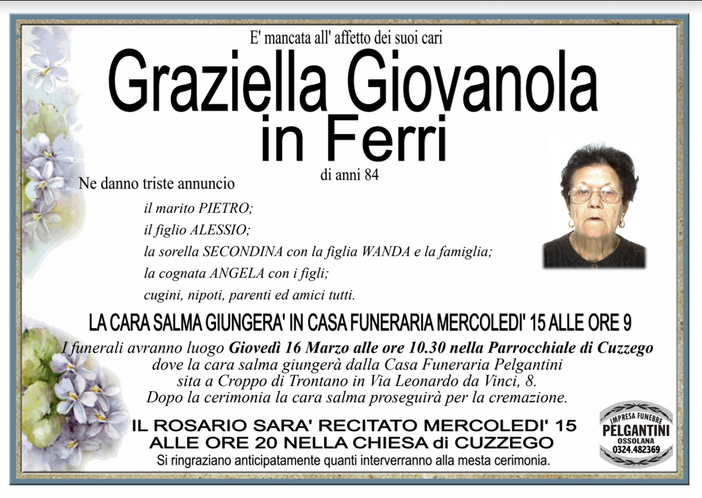 Graziella Giovanola in Ferri di anni 84