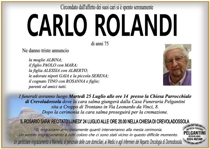 Carlo Rolandi di anni 75
