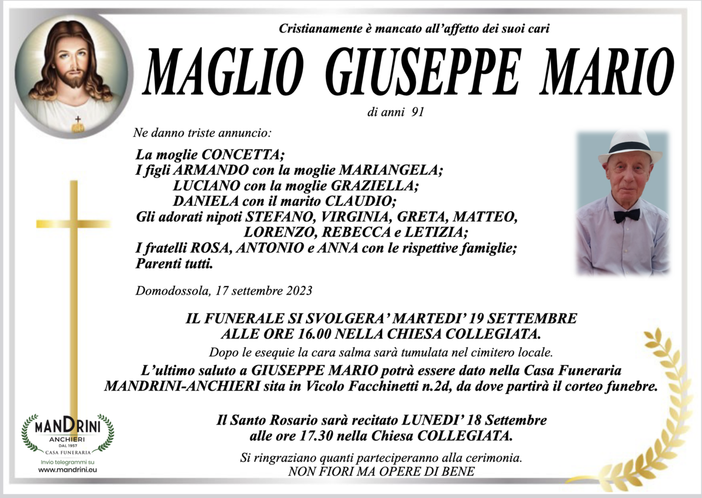 Maglio Giuseppe Mario di anni 91