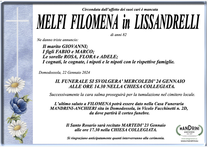 Melfi Filomena in Lissandrelli di anni 82