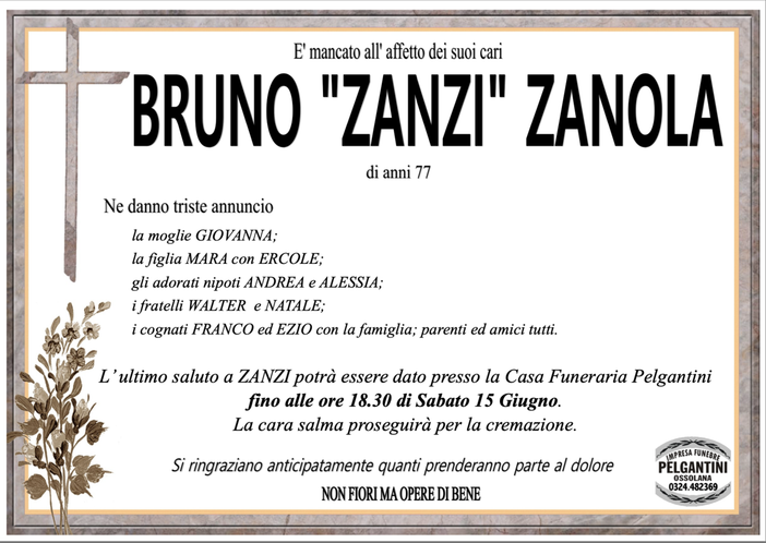 Bruno &quot;Zanzi&quot; Zanola di anni 77
