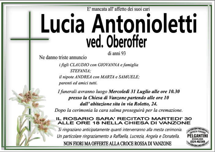 Lucia Antonioletti ved. Obereoffer di anni 93