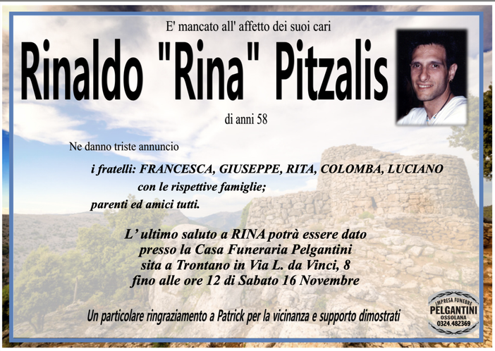 Rinaldo "Rina" Pitzalis di anni 58