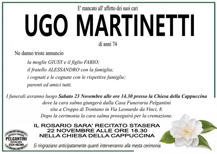 Martinetti Ugo 74 anni