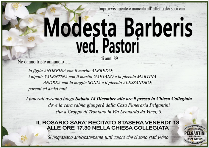 Modesta Barberis ved. Pastori 89 anni