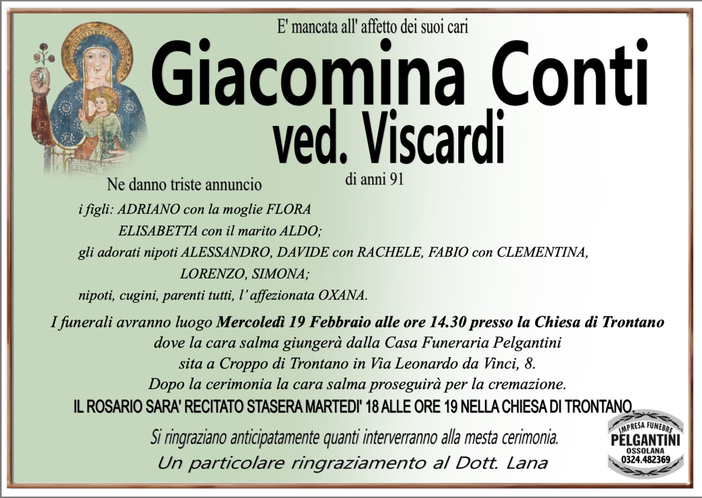 Giacomina Conti ved. Viscardi di anni 91