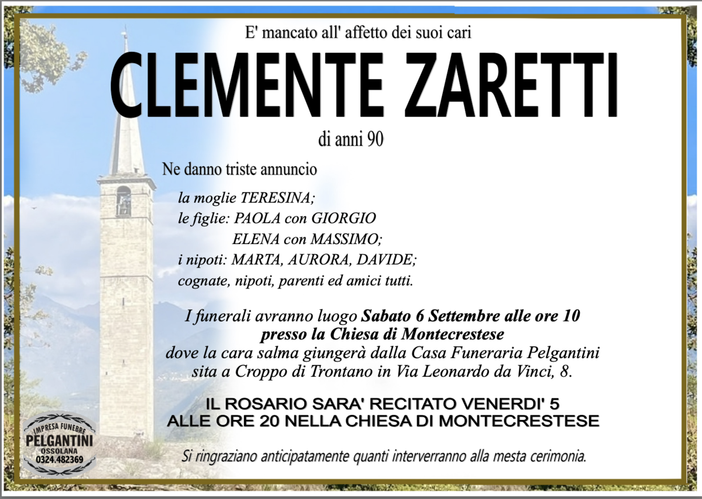 Clemente Zaretti di anni 90