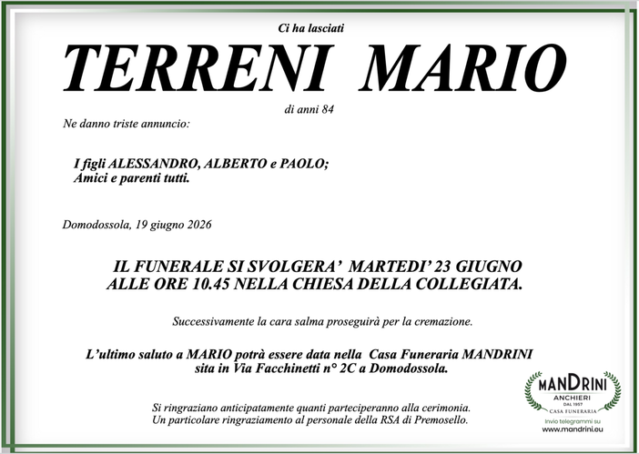 Terreni Mario di anni 84