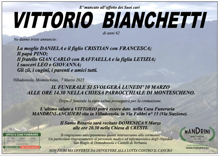 Vittorio Bianchetti di anni 62