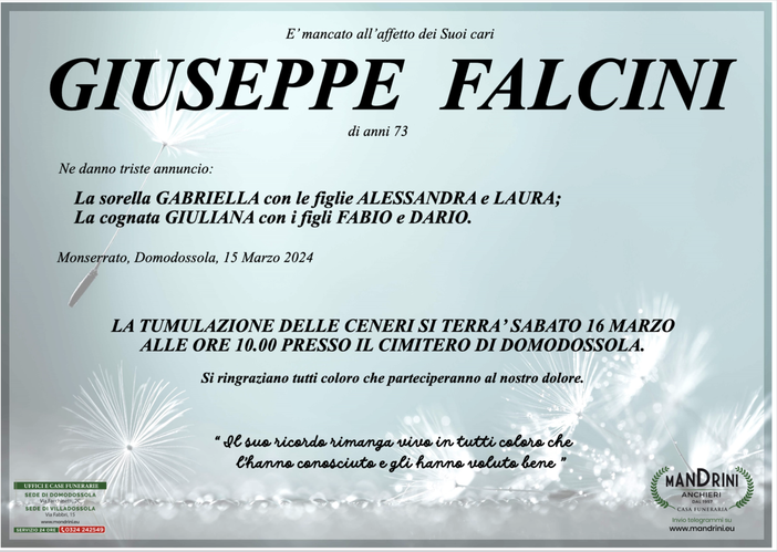 Giuseppe Falcini di anni 73