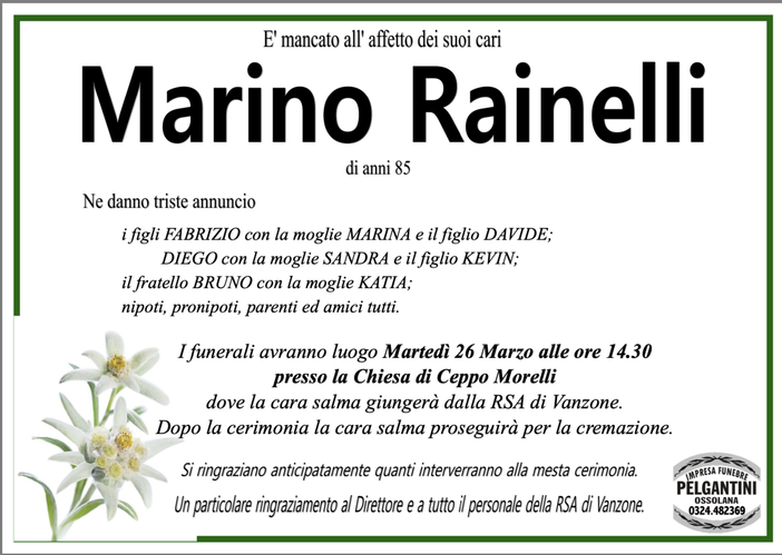 Marino rainelli di anni 85