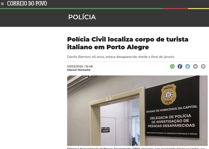 Villette piange Danilo Ramoni, scomparso tragicamente in Brasile Villette piange Danilo Ramoni, scomparso tragicamente in Brasile