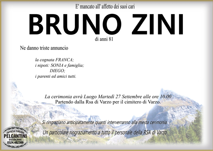Bruno Zini di anni 81
