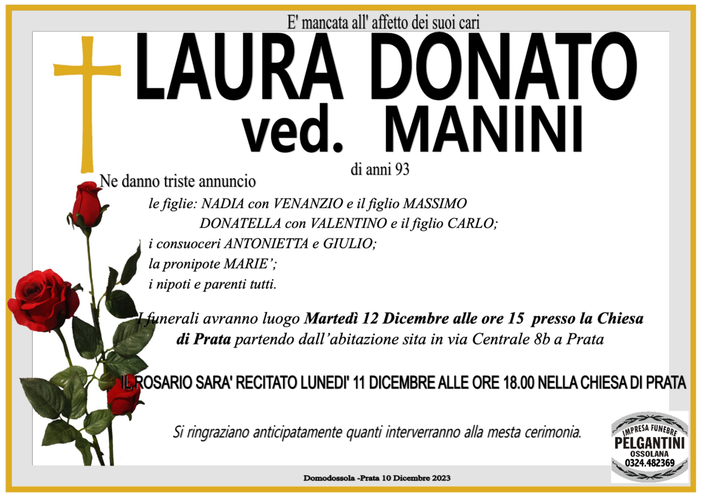 Laura Donato ved. Manini di anni 93