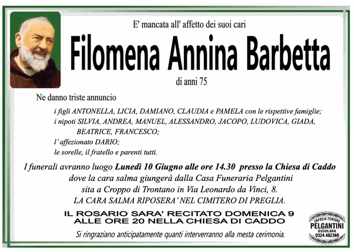 Filomena Annina Barbetta di anni 75