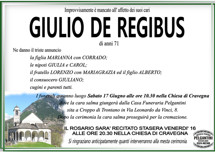 Giulio De Regibus di anni 71