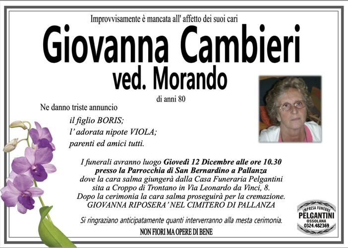 Giovanna Cambieri ved. Morando di anni 80