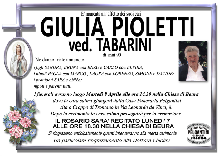Giulia Pioletti ved. tabarini di anni 90