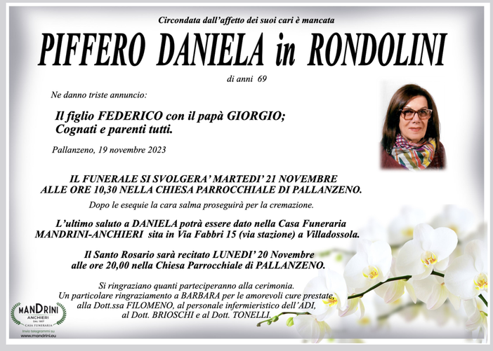 Piffero Daniela in Rondolini di anni 69