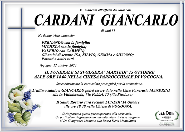 Cardani Giancarlo di anni 81