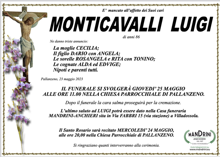 Luigi Monticavalli di anni 86